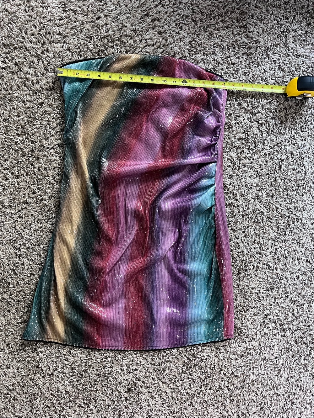 Cider Rainbow Sequin Ombre Tube Dress Ruched Bodycon Mini Size 0XL - Picture 3 of 6